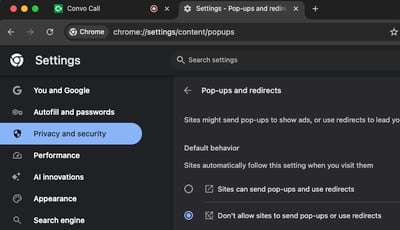 Dont allow Pop-ups from any sites-1 - Convo Call